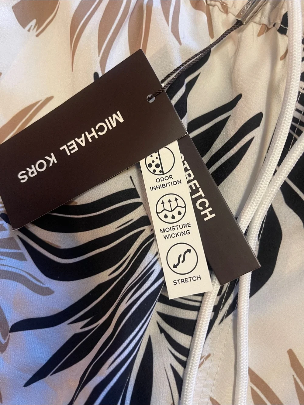 Men's Michael Kors Tropical Leaf Swim Trunks in Black & Tan XXL NWT